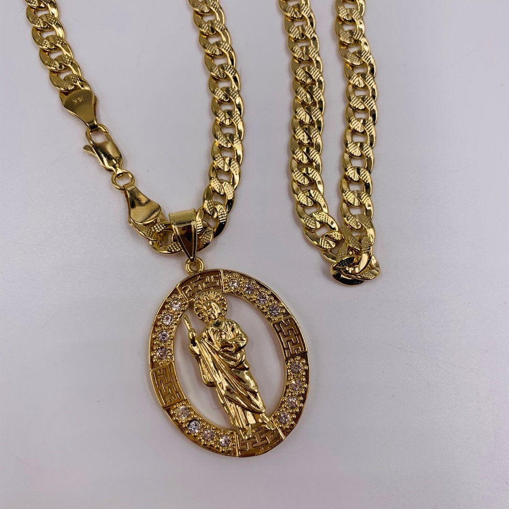 Saint Jude and chain, Cuban gold plated
